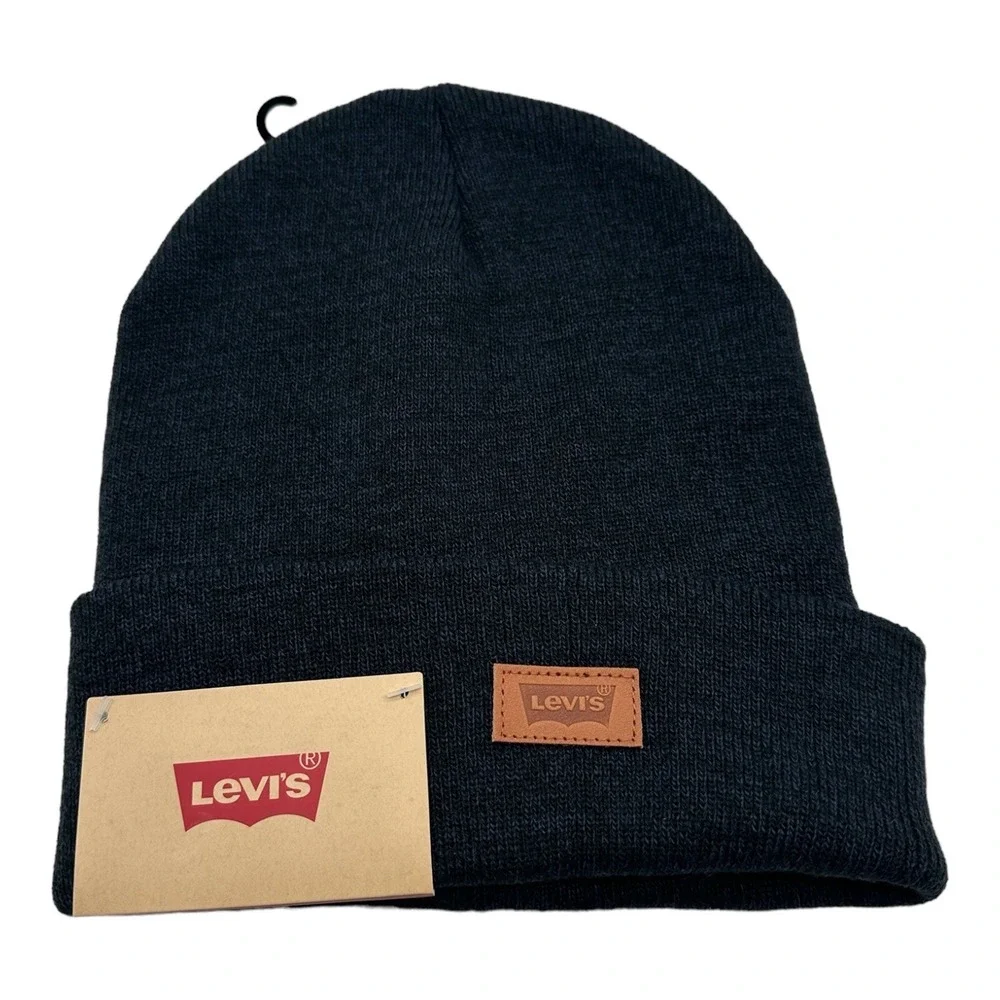 NWT Levi's Men's Navy Blue Knit‎ Beanie Cuffed Hat Cap Winter OSFA
